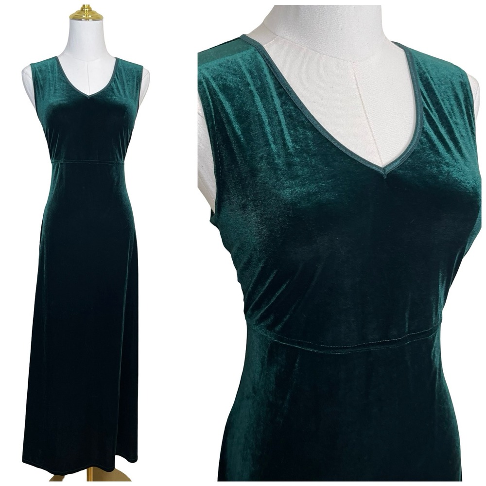Vintage Rabbit Rabbit Rabbit Designs Velvet Maxi Dress 10P Green‎ Whimsigoth 90s